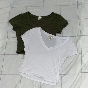 Two V neck Soft shirts. (White & Green)